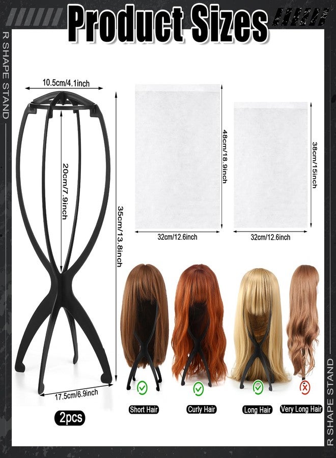 ProSuites 2 Pack Wig Stand with 2Pcs Wig Dust Bag, Travel Wig Head Stand Holder for Women Multiple Wigs Styling, Black, Hair Length Under 40cm/15.74in - Image 3